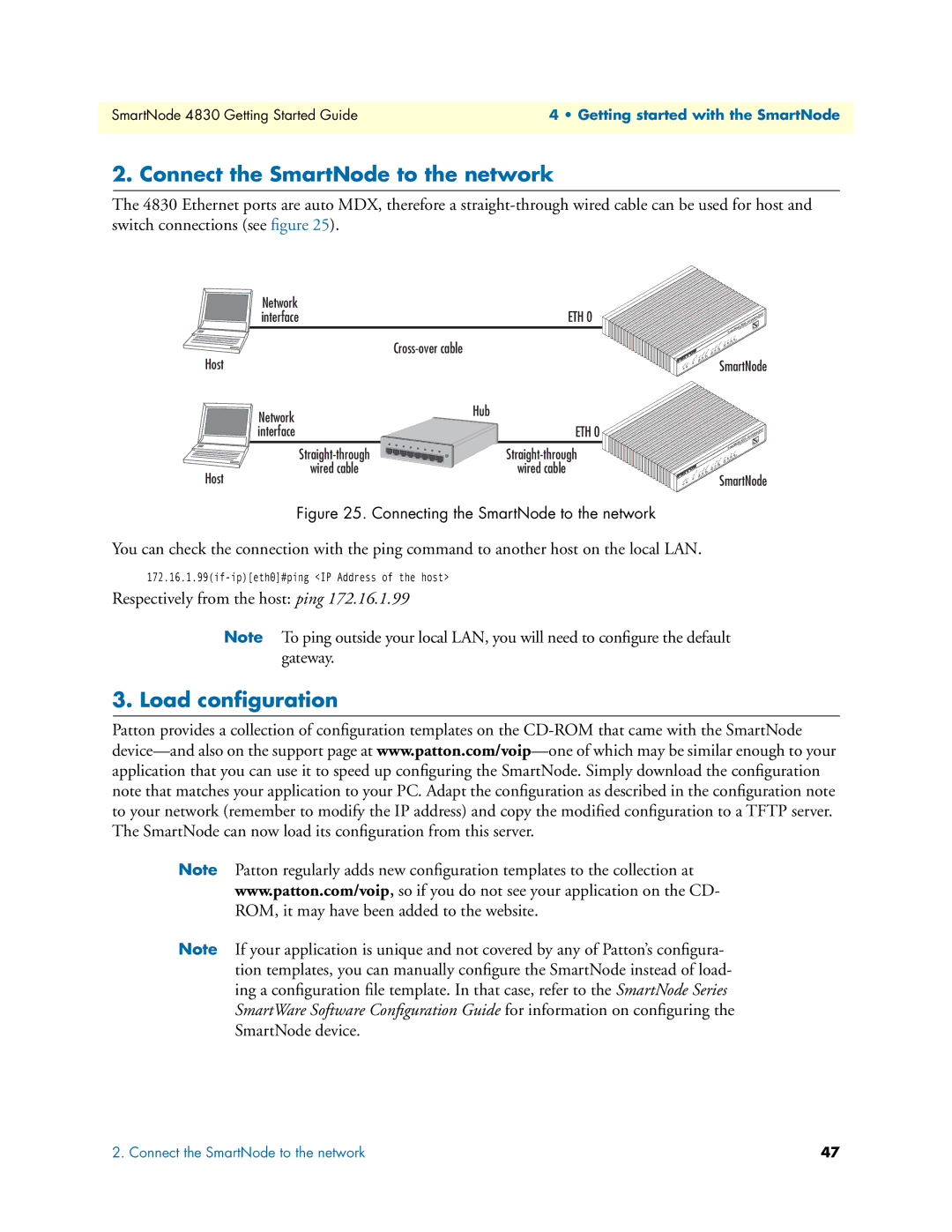 Patton electronic 4830 manual Connect the SmartNode to the network, Load conﬁguration 