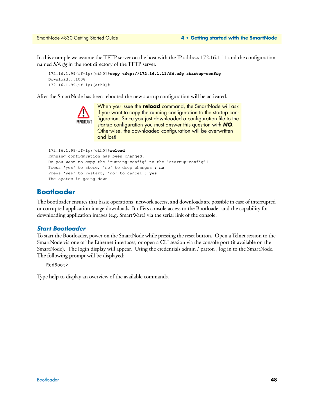 Patton electronic 4830 manual Start Bootloader 