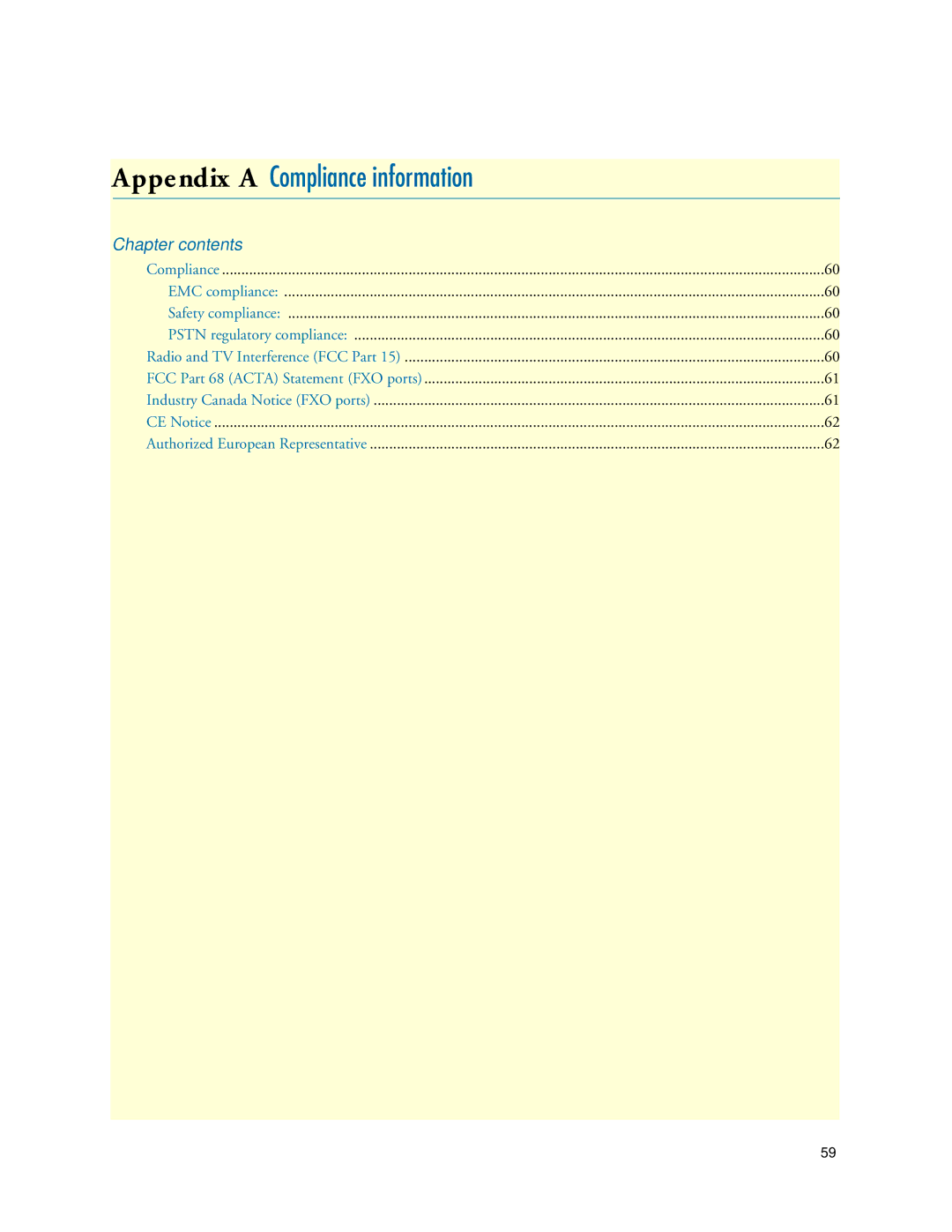 Patton electronic 4830 manual Appendix a Compliance information, Chapter contents 