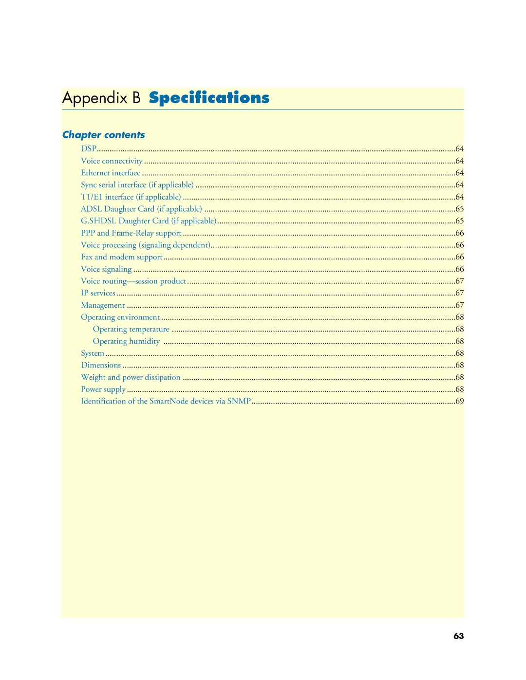 Patton electronic 4830 manual Appendix B Speciﬁcations, Chapter contents 