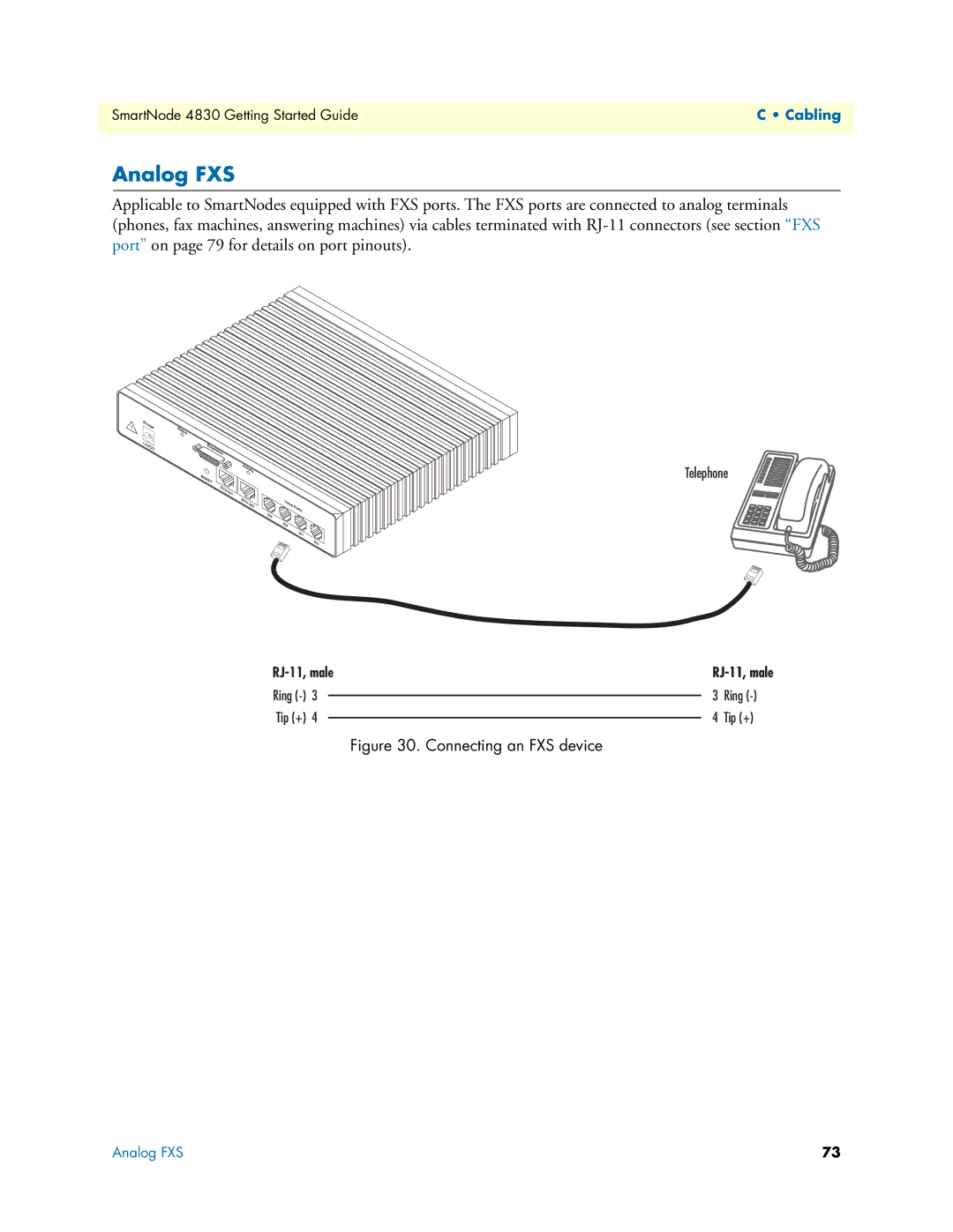 Patton electronic 4830 manual Analog FXS, Connecting an FXS device 