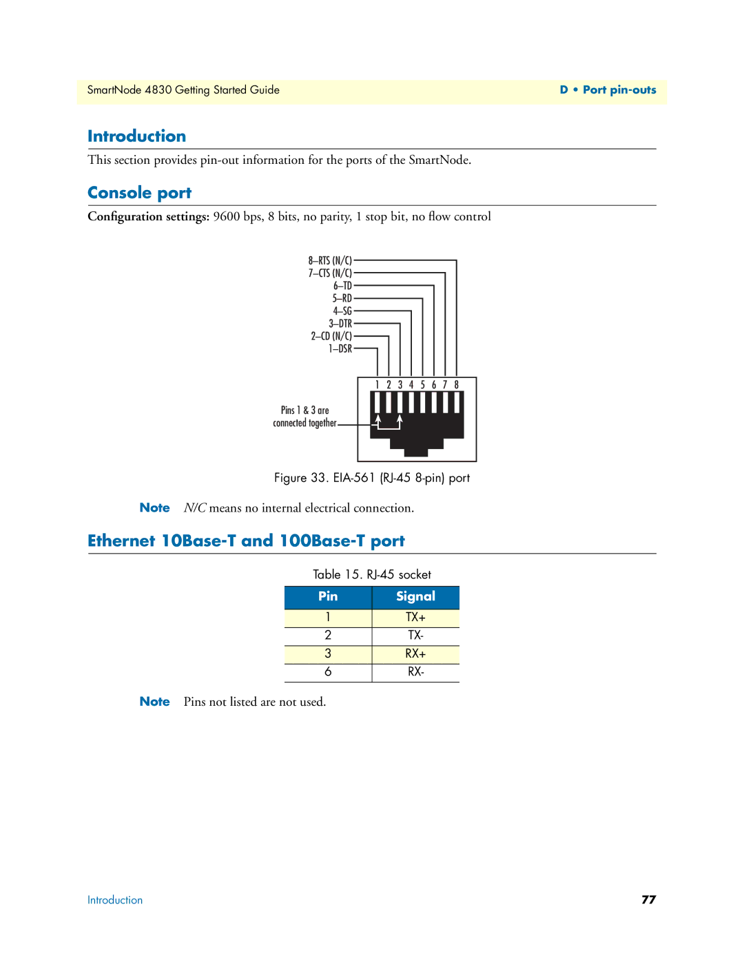 Patton electronic 4830 manual Console port, Ethernet 10Base-T and 100Base-T port 