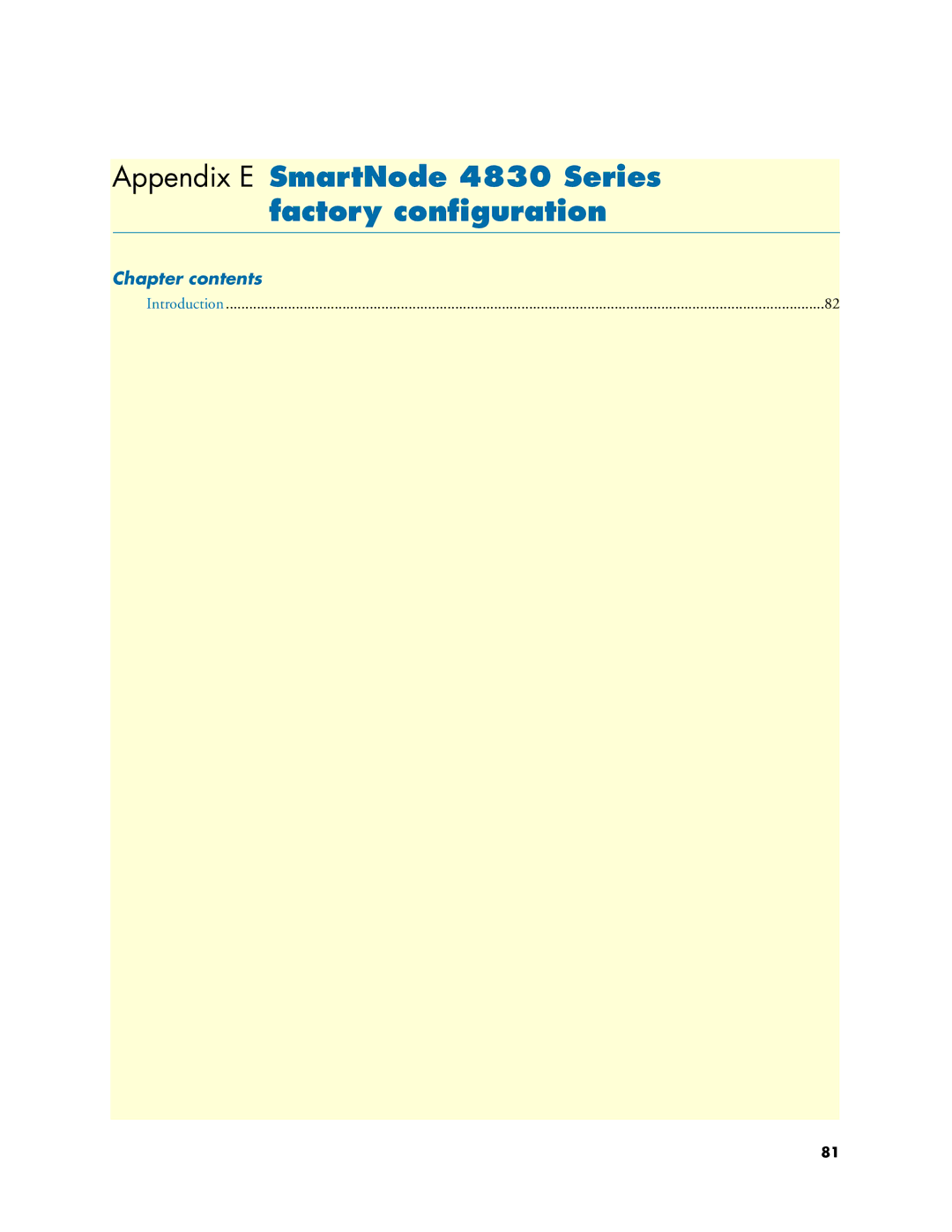 Patton electronic manual Appendix E SmartNode 4830 Series factory conﬁguration, Chapter contents 