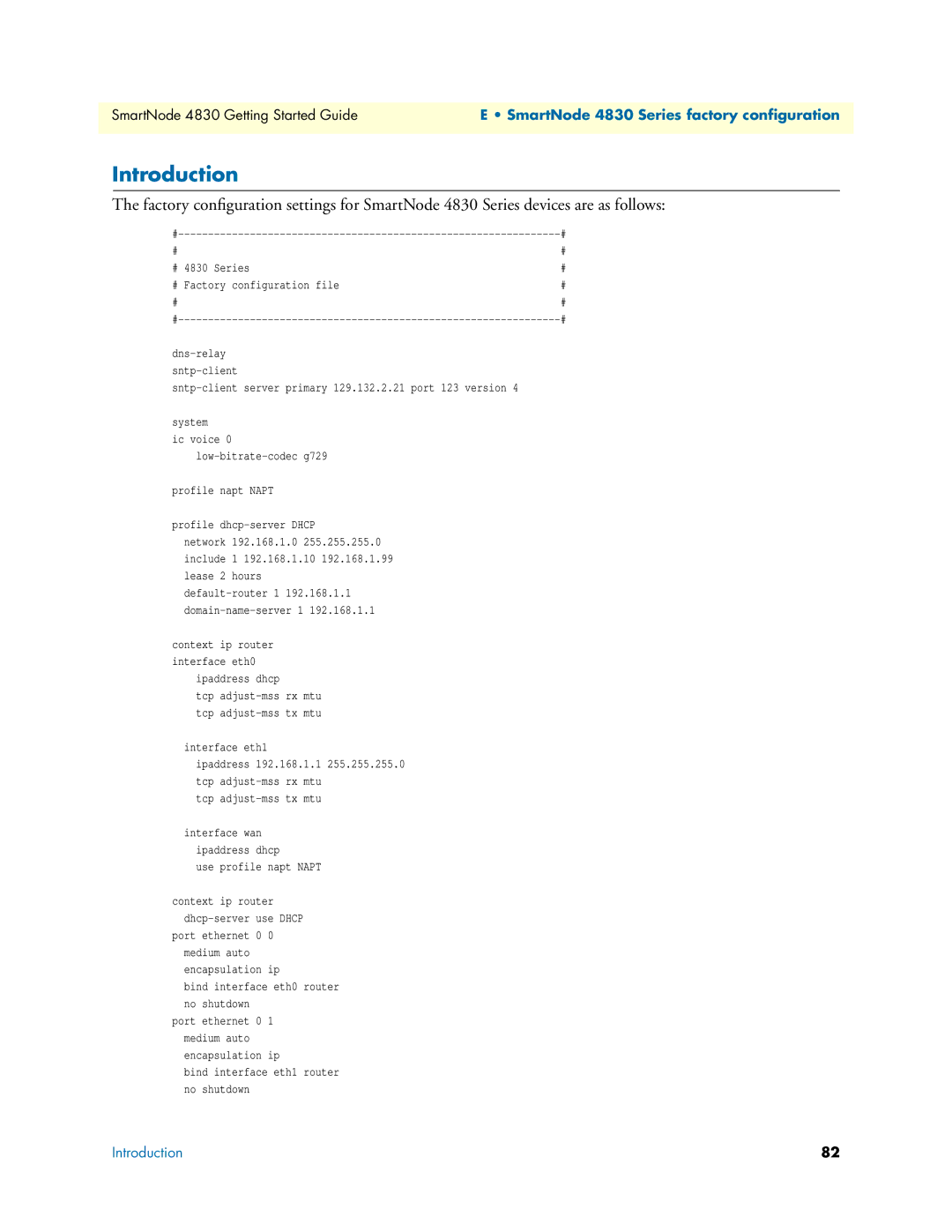 Patton electronic manual SmartNode 4830 Series factory configuration 