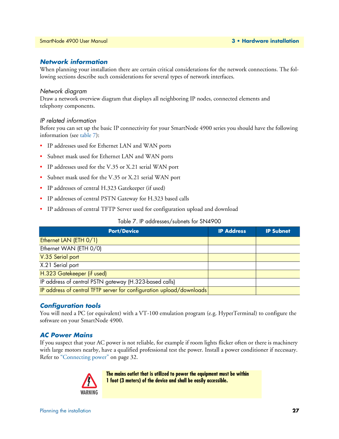 Patton electronic 4900 Network information, Network diagram, IP related information, Configuration tools, AC Power Mains 