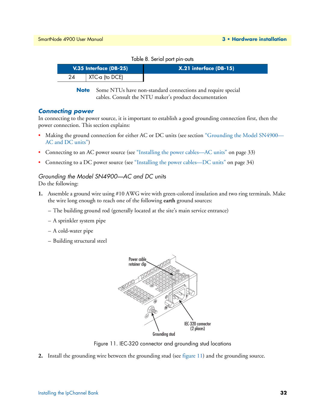 Patton electronic user manual Connecting power, Grounding the Model SN4900-AC and DC units 