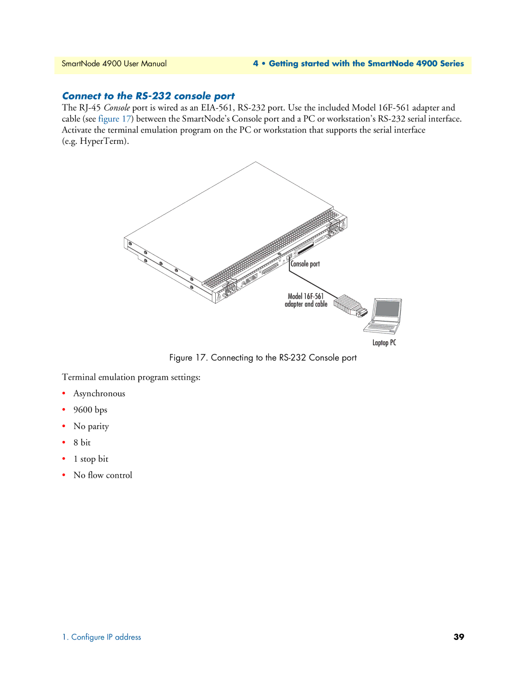 Patton electronic 4900 user manual Connect to the RS-232 console port, HyperTerm 