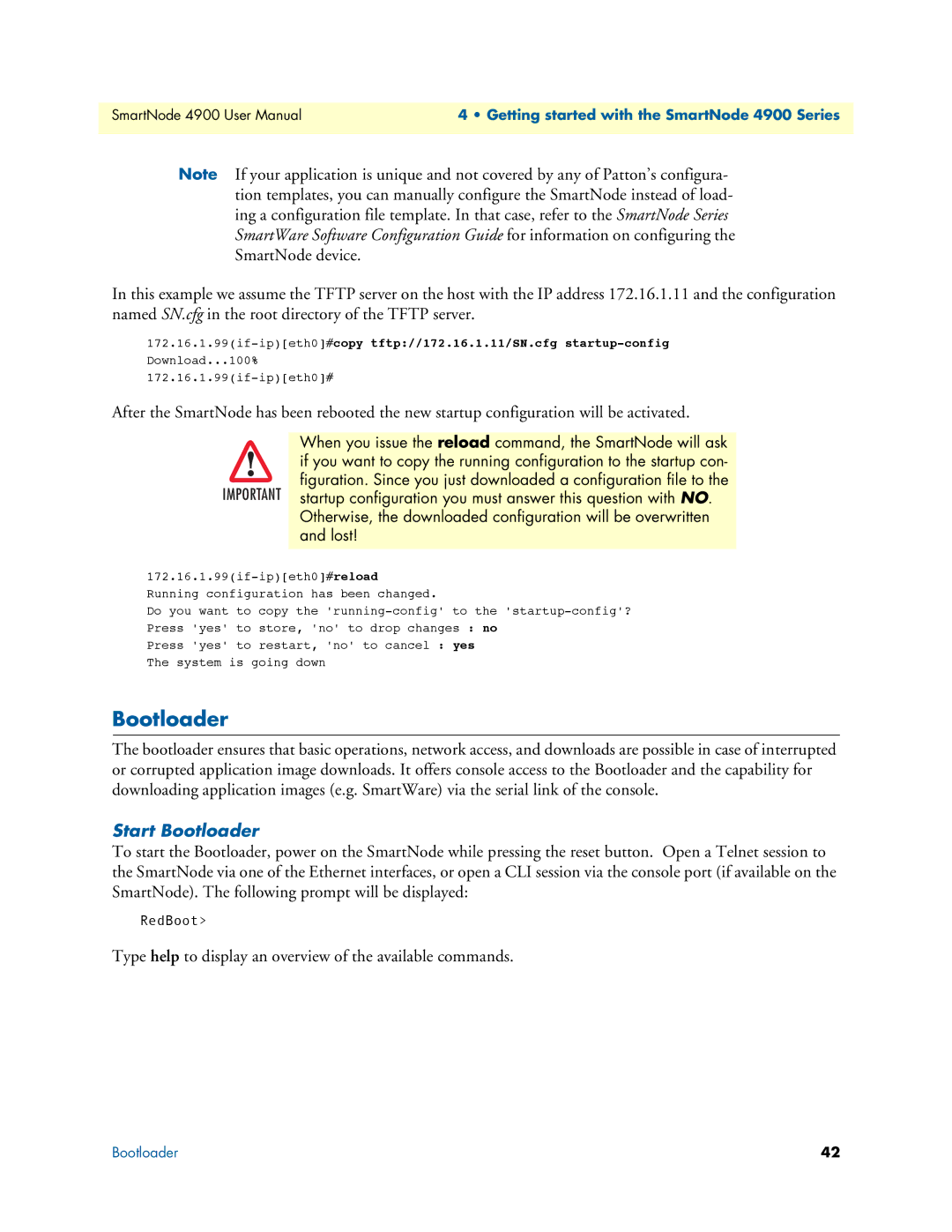 Patton electronic 4900 user manual Start Bootloader 