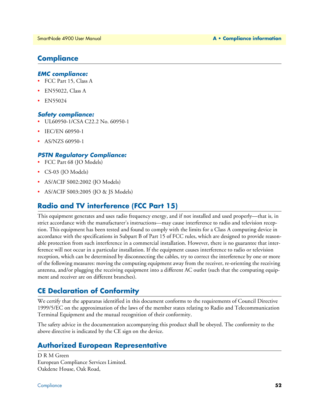 Patton electronic 4900 user manual Compliance, Radio and TV interference FCC Part, CE Declaration of Conformity 