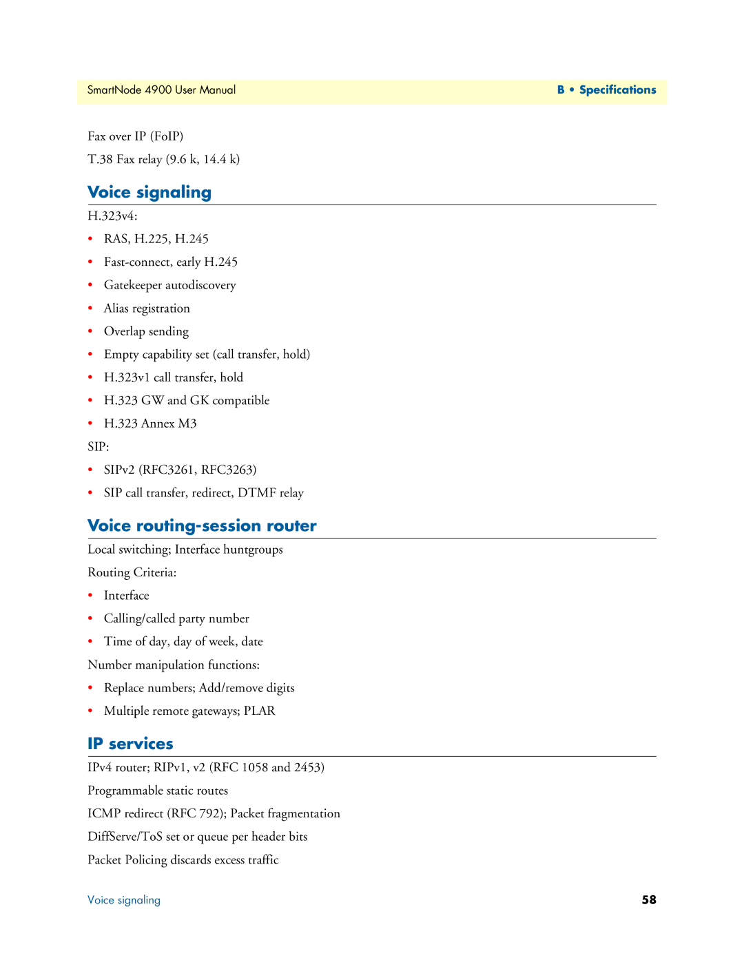 Patton electronic 4900 user manual Voice signaling, Voice routing-session router, IP services 