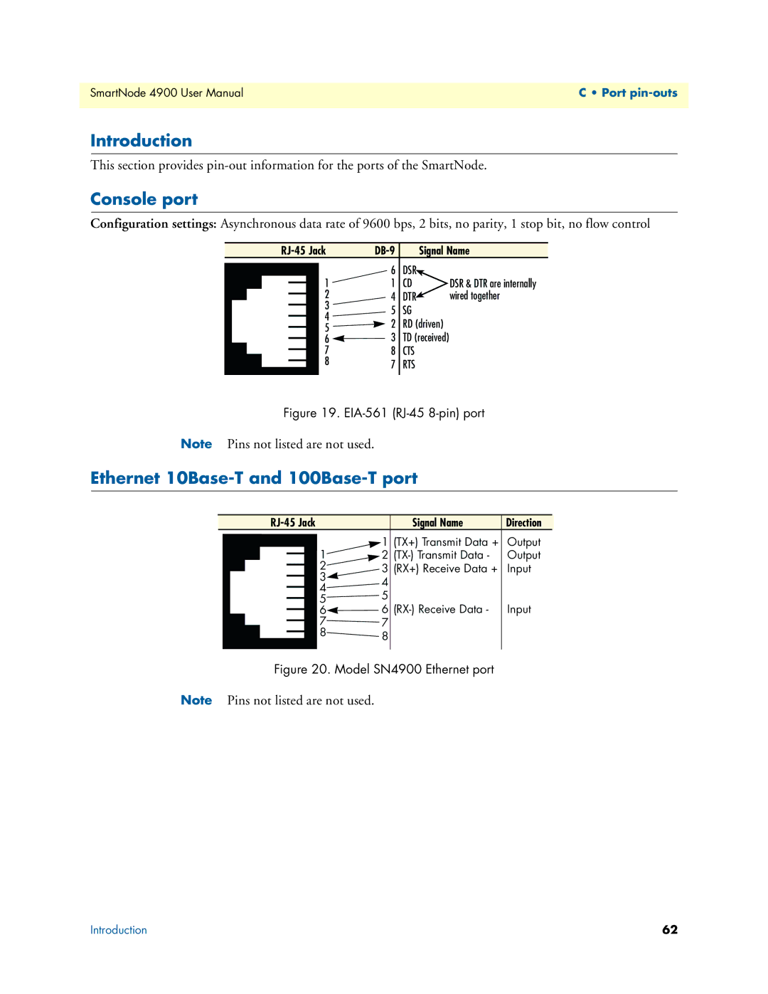 Patton electronic 4900 user manual Ethernet 10Base-T and 100Base-T port, EIA-561 RJ-45 8-pin port 