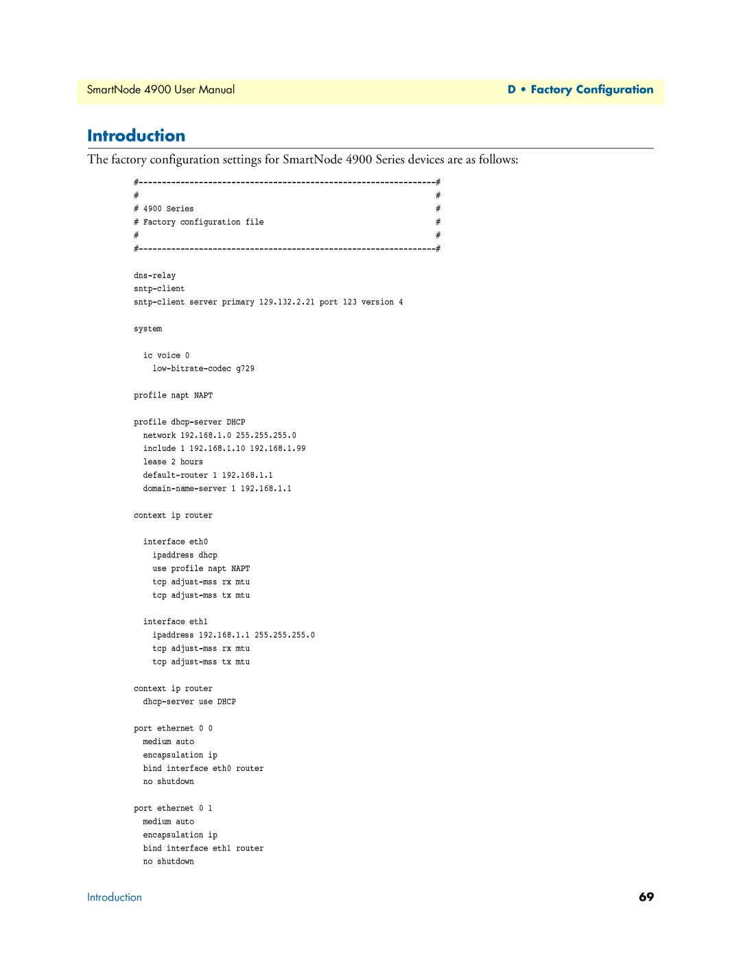 Patton electronic 4900 user manual Factory Configuration 