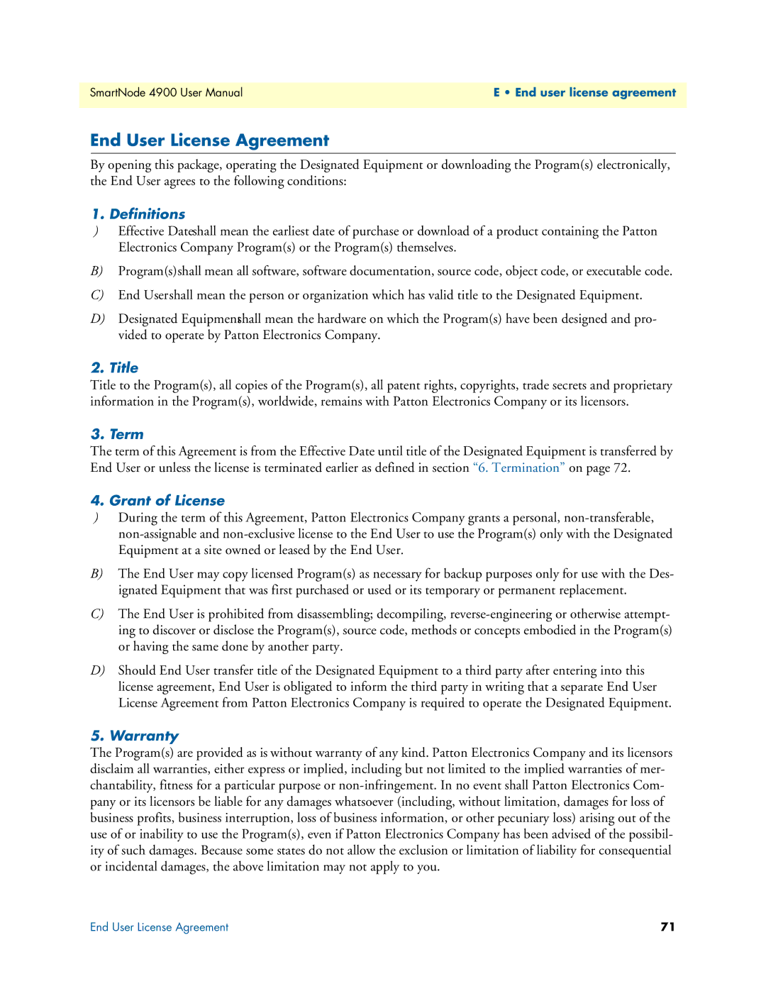 Patton electronic 4900 user manual End User License Agreement 