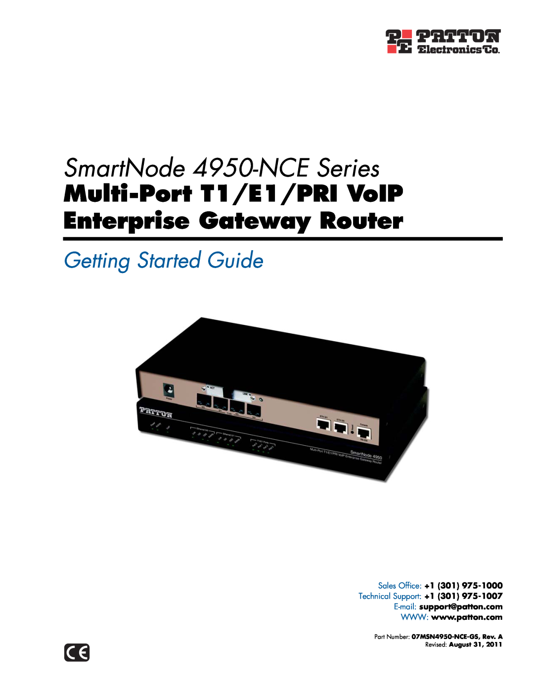 Patton electronic manual SmartNode 4950-NCE Series, Multi-Port T1/E1/PRI VoIP Enterprise Gateway Router 