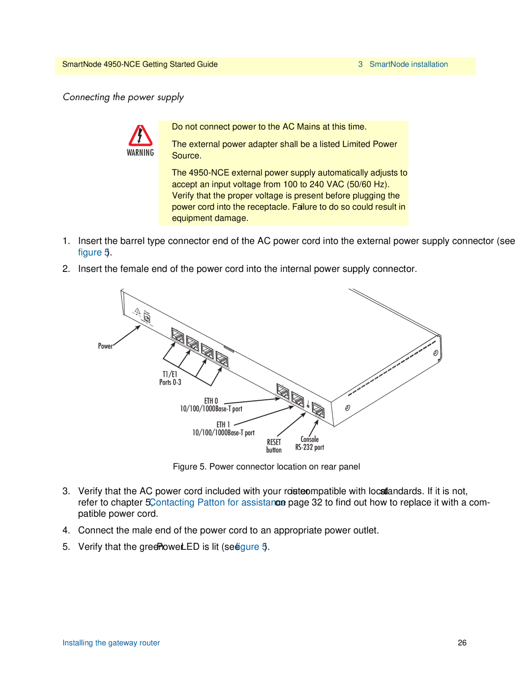 Patton electronic 4950-NCE manual Connecting the power supply 