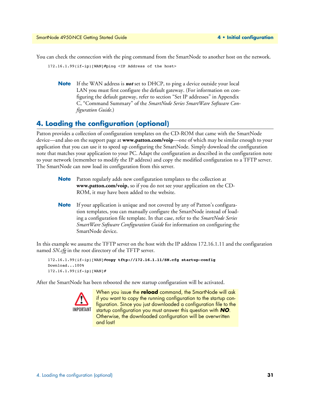 Patton electronic 4950-NCE manual Loading the configuration optional 