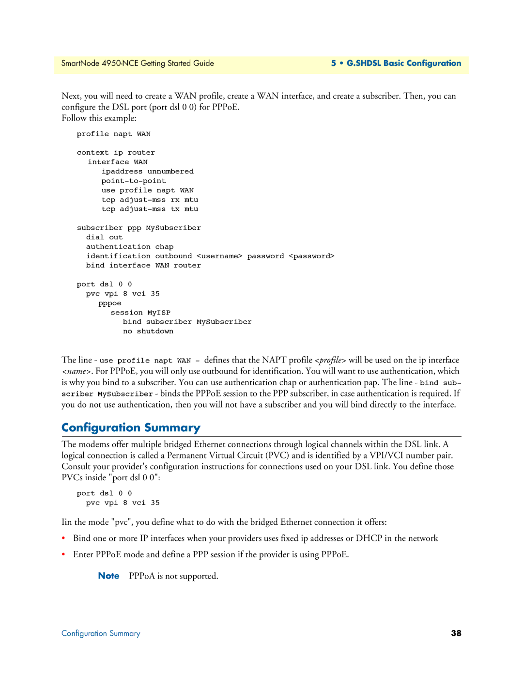 Patton electronic 4950-NCE manual Configuration Summary 