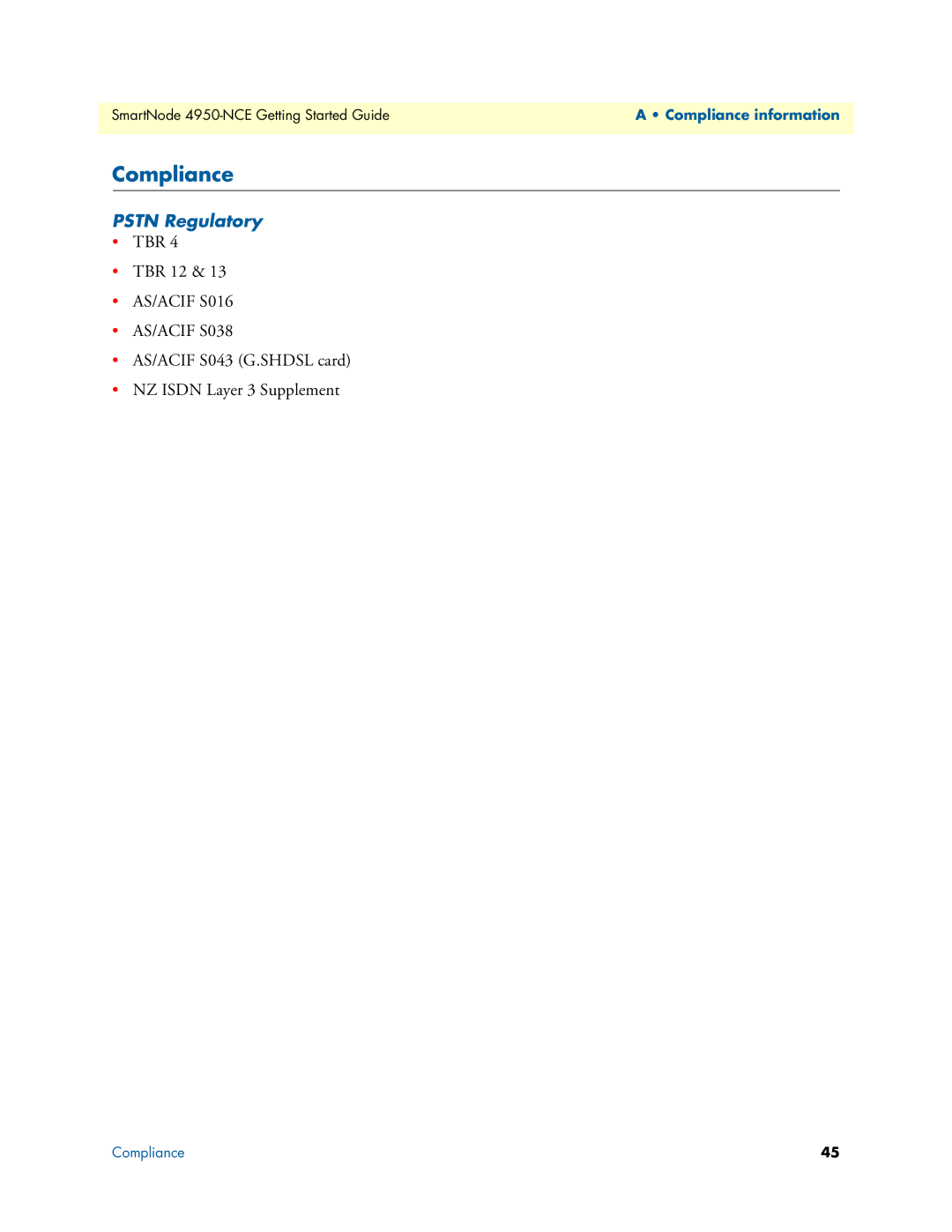 Patton electronic 4950-NCE manual Compliance, Pstn Regulatory 