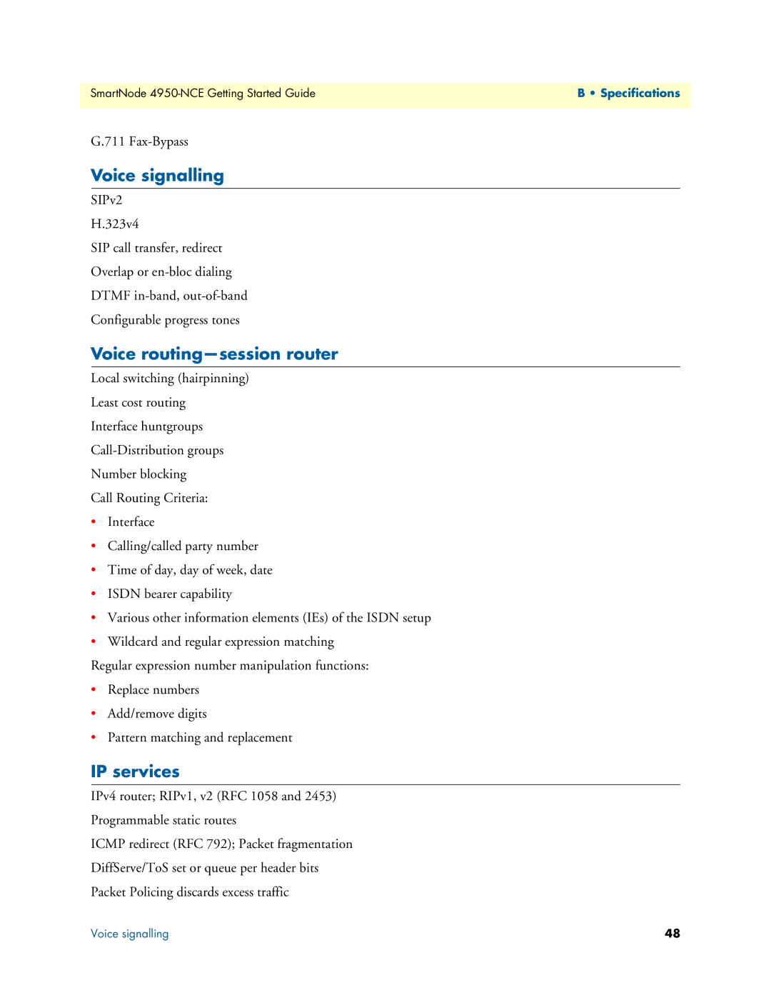 Patton electronic 4950-NCE manual Voice signalling, Voice routing-session router, IP services 