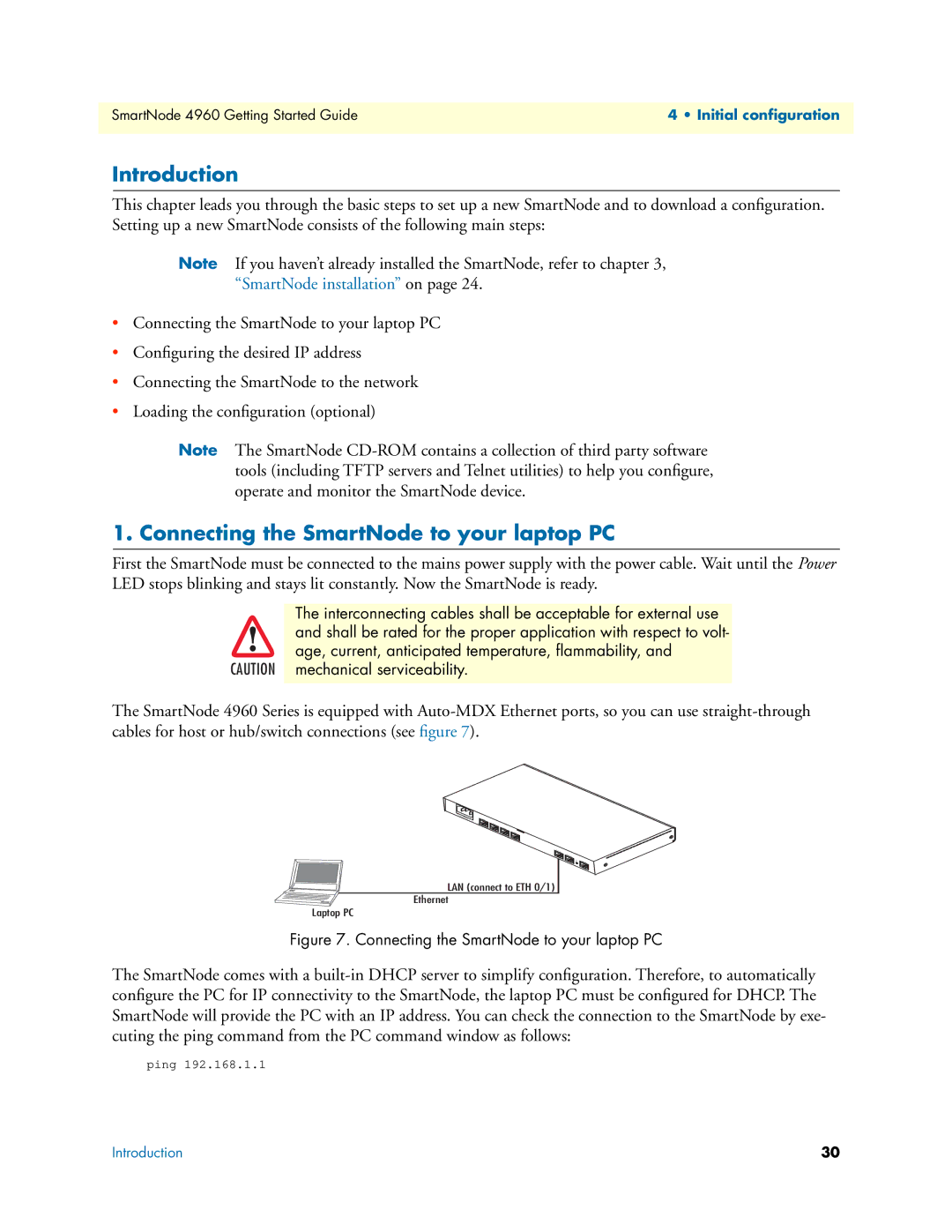 Patton electronic 4960 Series manual Connecting the SmartNode to your laptop PC 