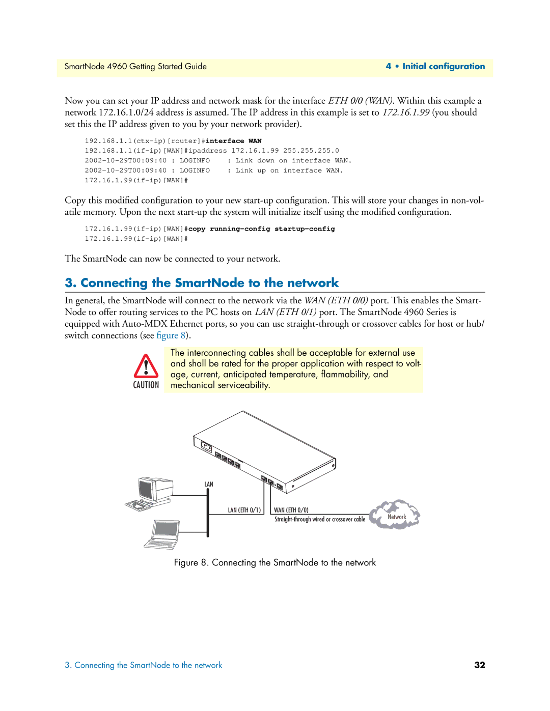 Patton electronic 4960 Series manual Connecting the SmartNode to the network, Lan 