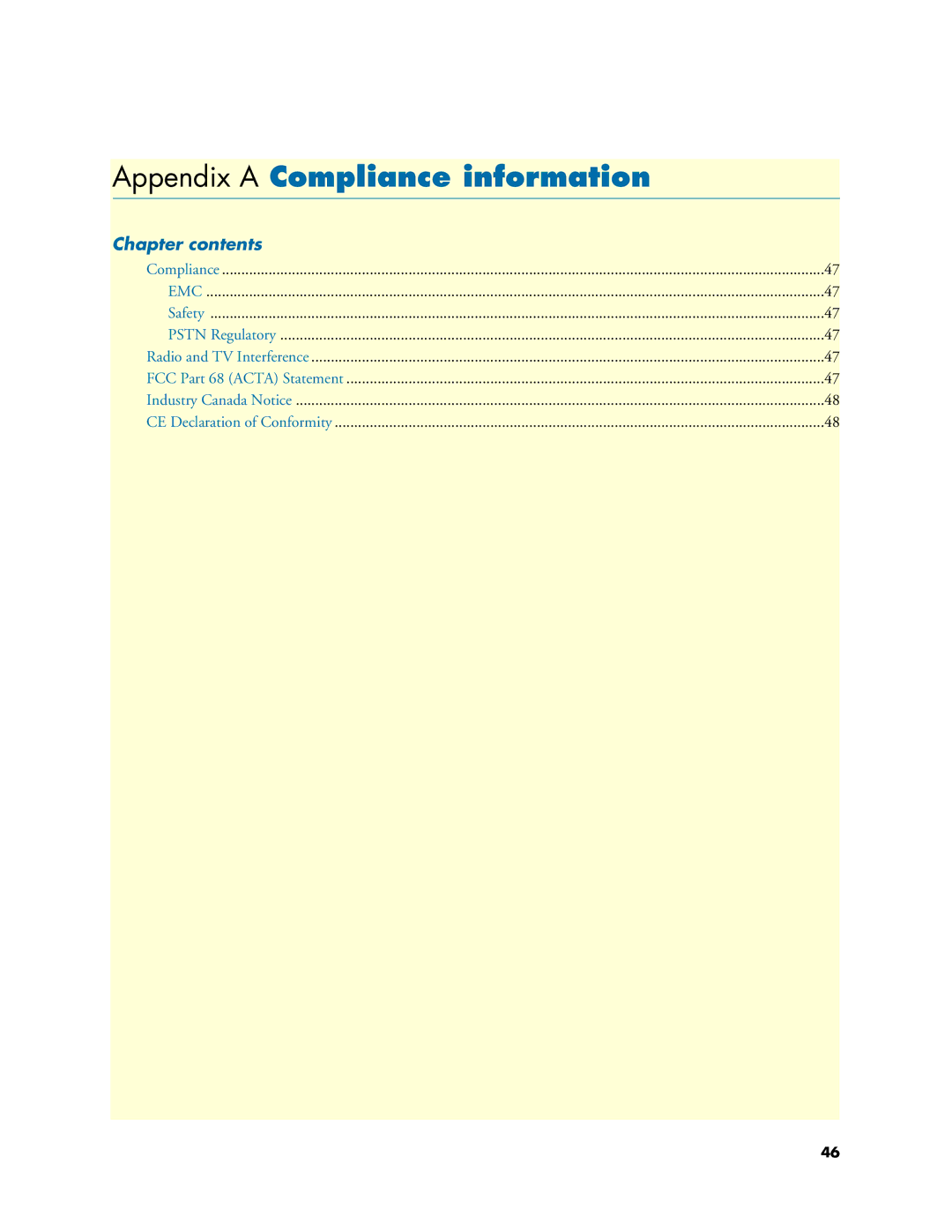 Patton electronic 4960 Series manual Appendix a Compliance information, Chapter contents 