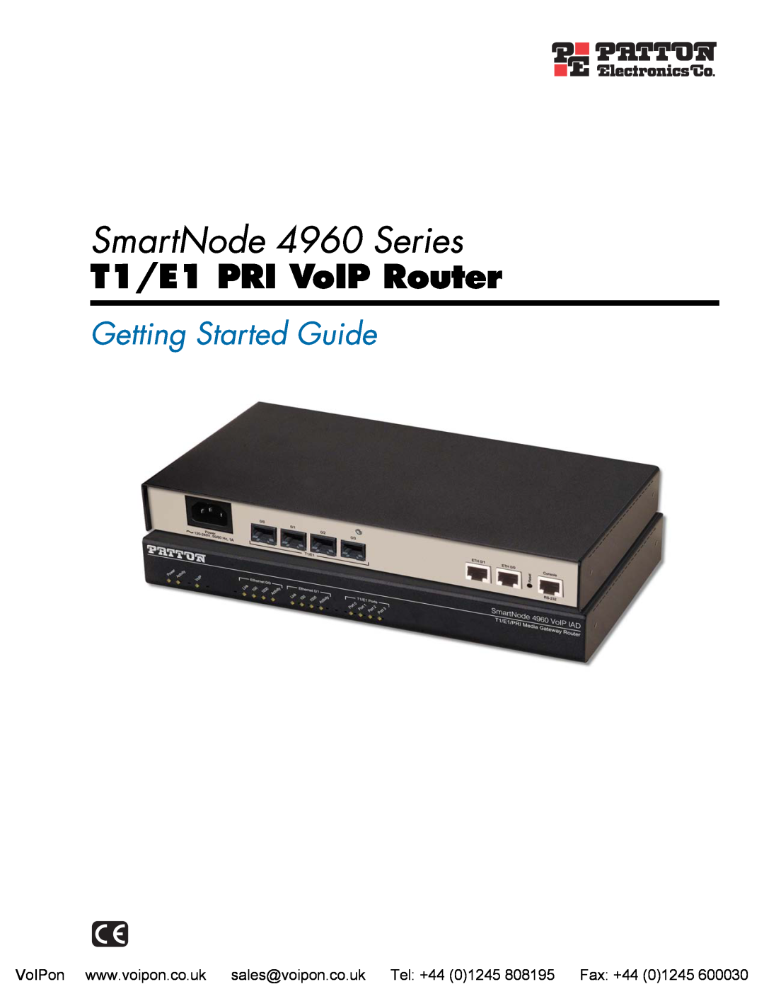 Patton electronic manual SmartNode 4960 Series, T1/E1 PRI VoIP Router, Getting Started Guide 