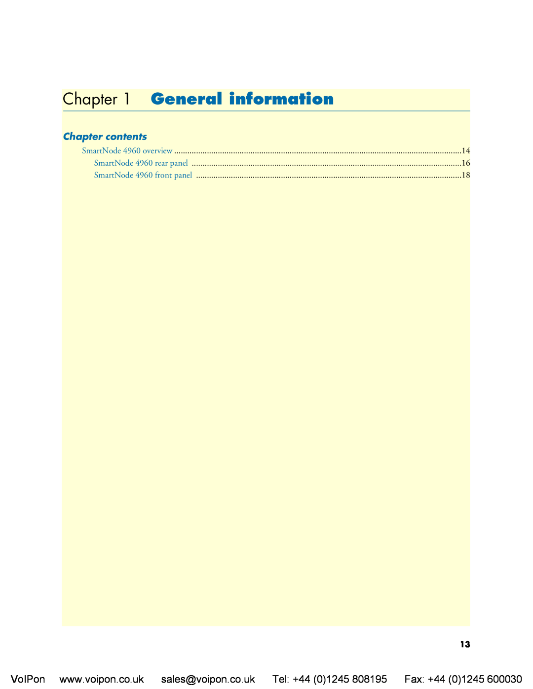 Patton electronic 4960 manual General information, Chapter contents 