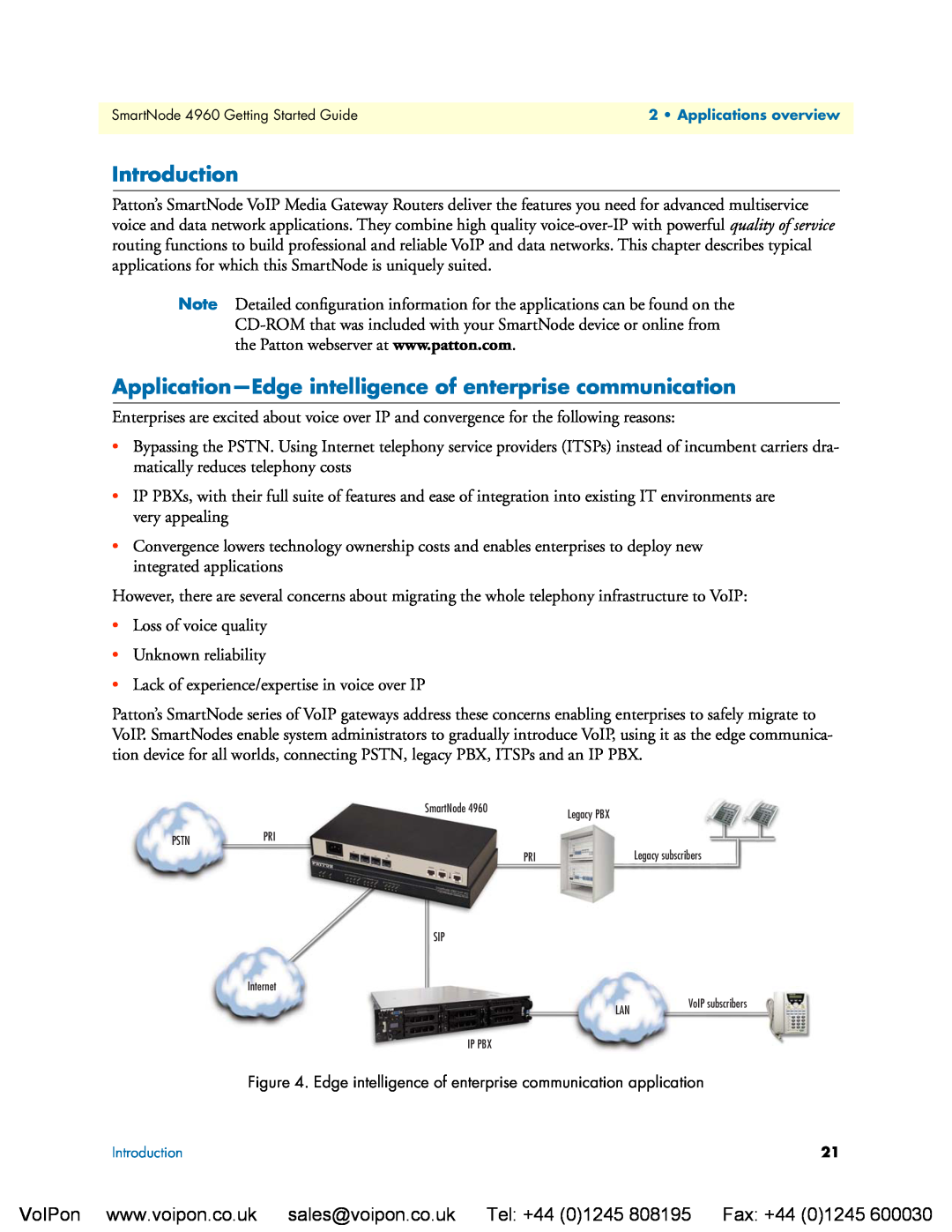 Patton electronic 4960 manual Introduction, Application-Edge intelligence of enterprise communication 
