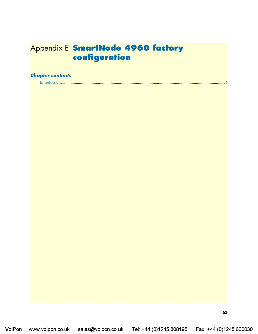 Patton electronic manual Appendix E SmartNode 4960 factory conﬁguration, Chapter contents 