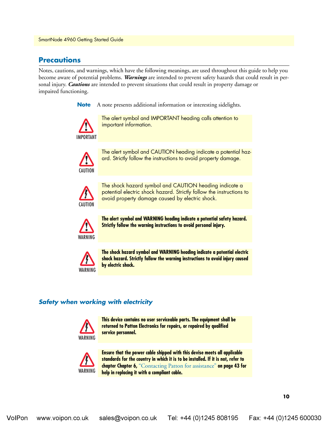 Patton electronic 4960 manual Precautions, Safety when working with electricity 