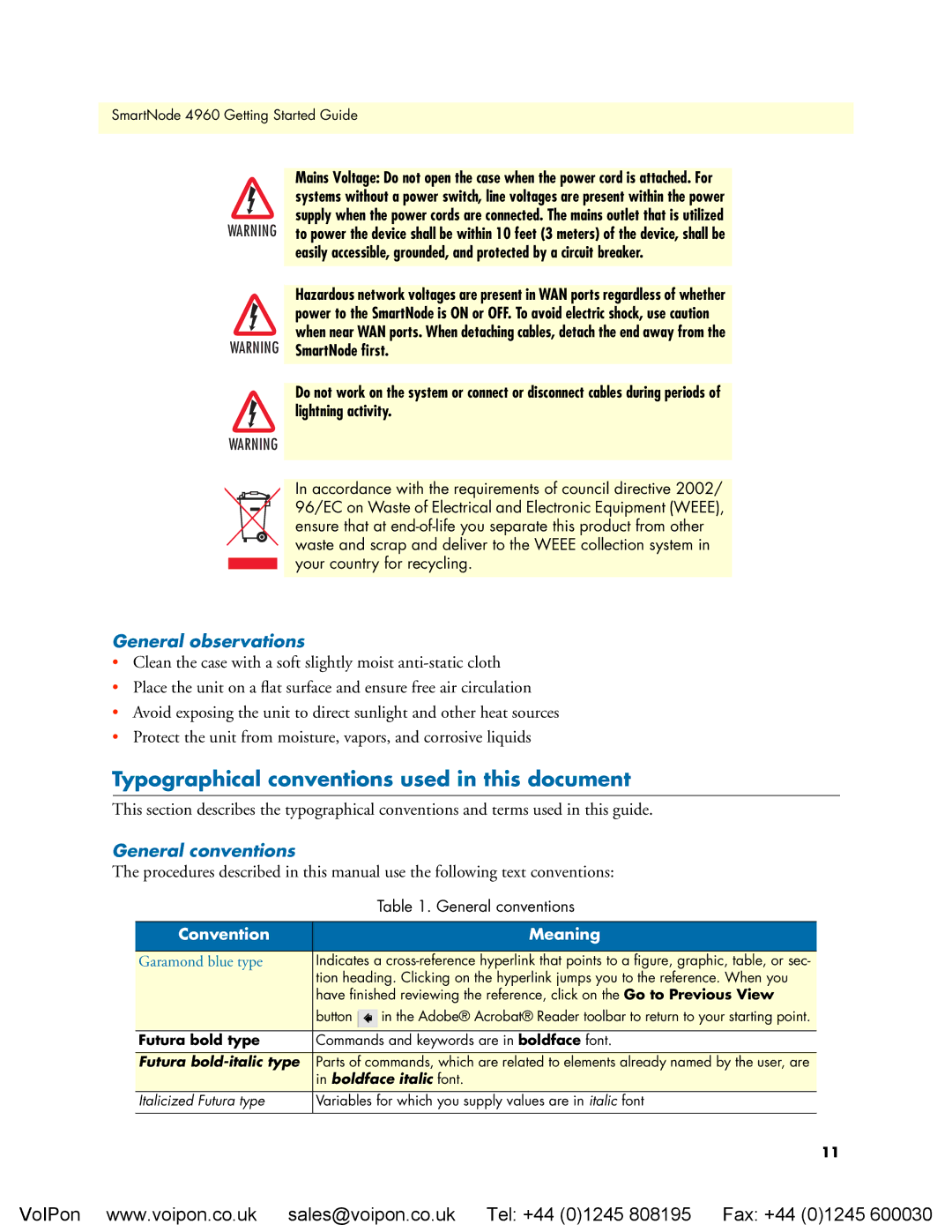 Patton electronic 4960 manual Typographical conventions used in this document, General observations, General conventions 