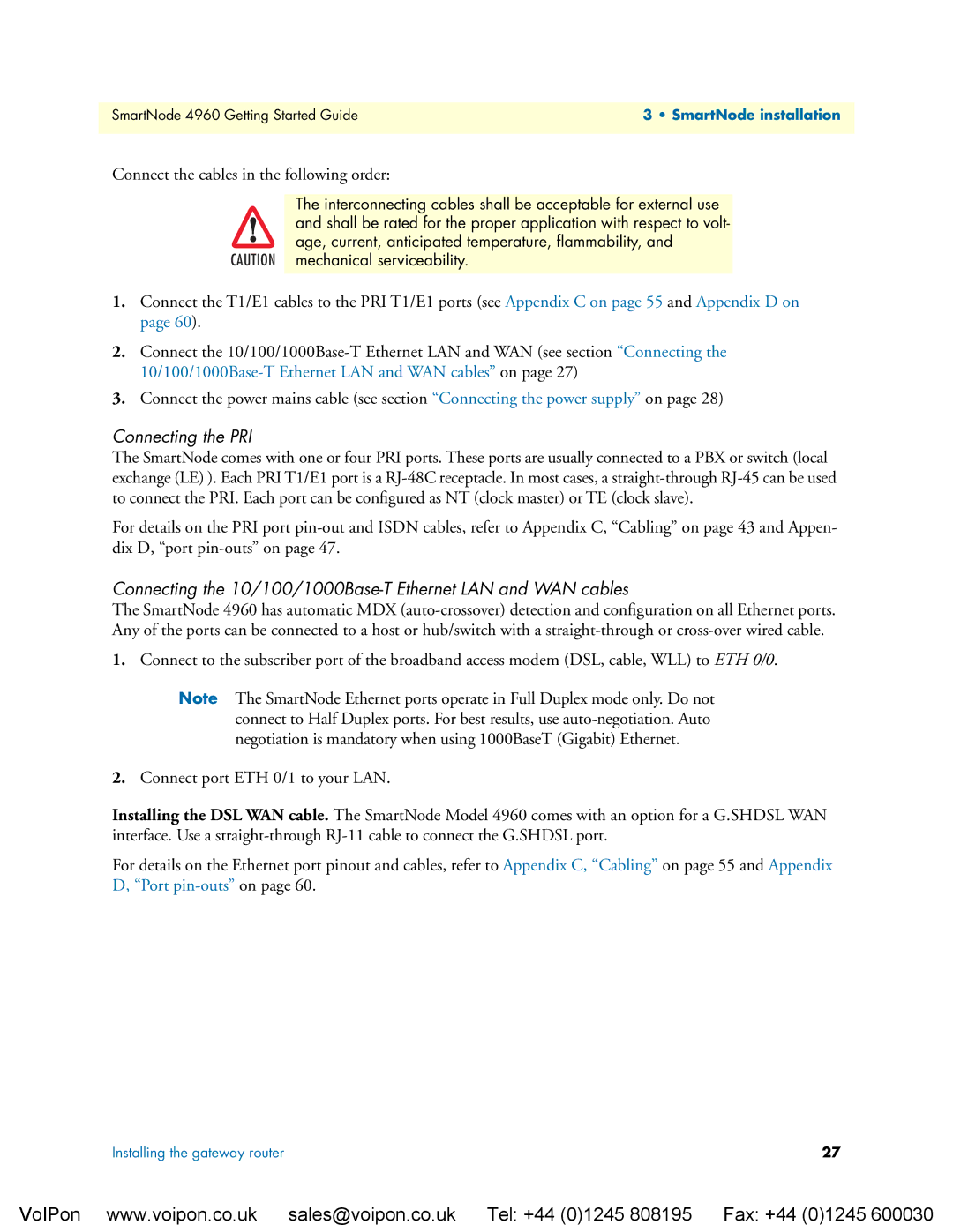 Patton electronic 4960 manual Connecting the 10/100/1000Base-T Ethernet LAN and WAN cables 