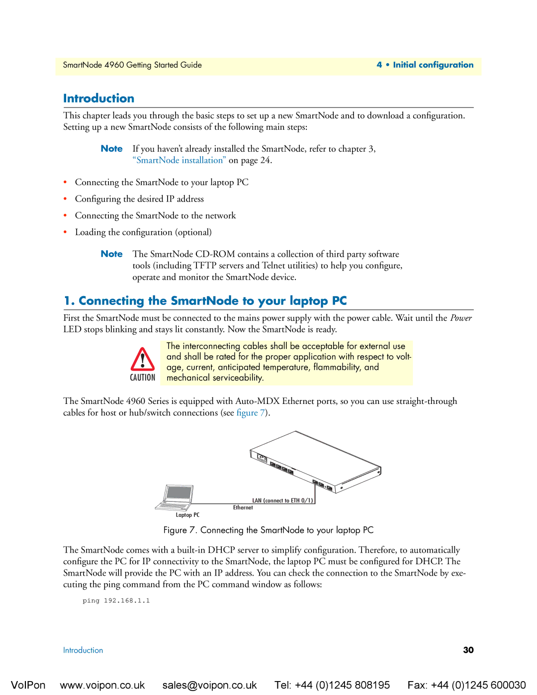 Patton electronic 4960 manual Connecting the SmartNode to your laptop PC 