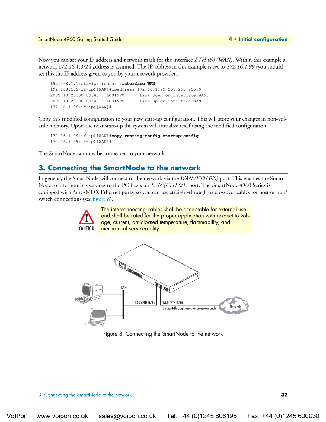 Patton electronic 4960 manual Connecting the SmartNode to the network, Lan 