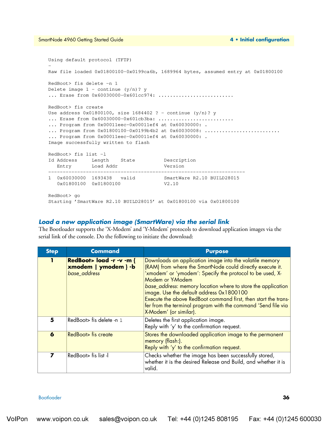 Patton electronic 4960 manual Load a new application image SmartWare via the serial link, Xmodem ymodem -b 