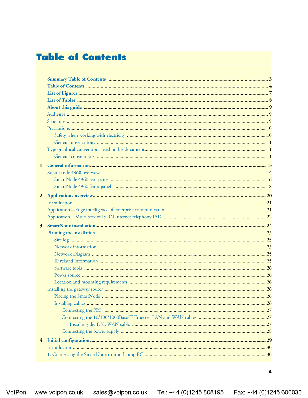 Patton electronic 4960 manual Table of Contents 