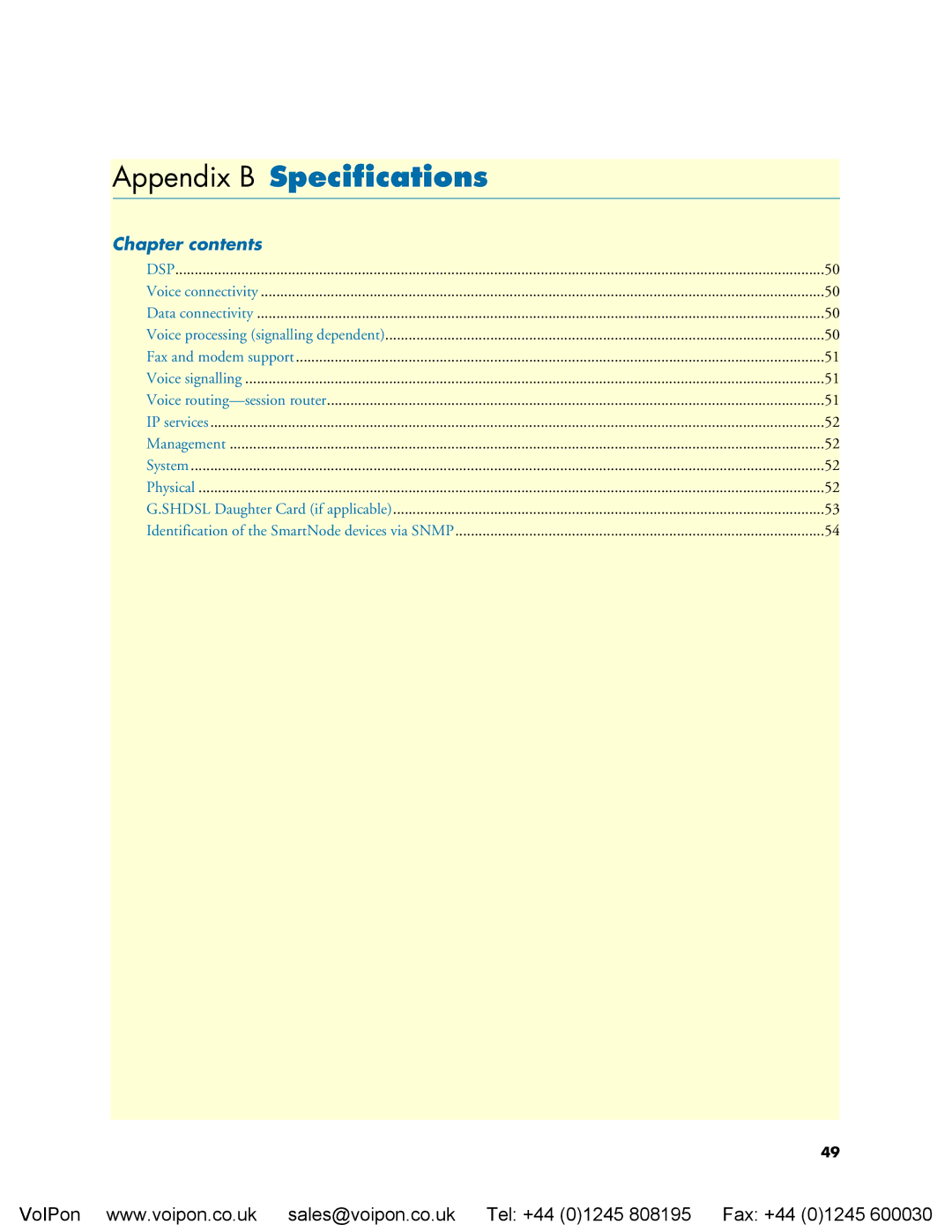 Patton electronic 4960 manual Appendix B Speciﬁcations, Chapter contents 