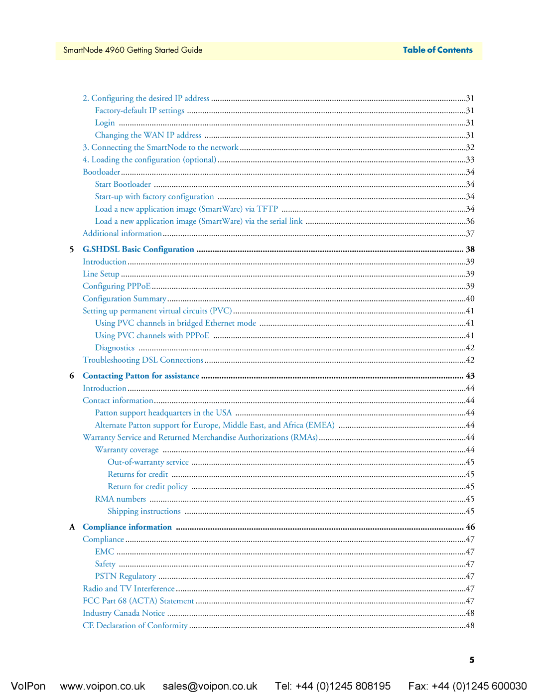 Patton electronic 4960 manual Table of Contents 