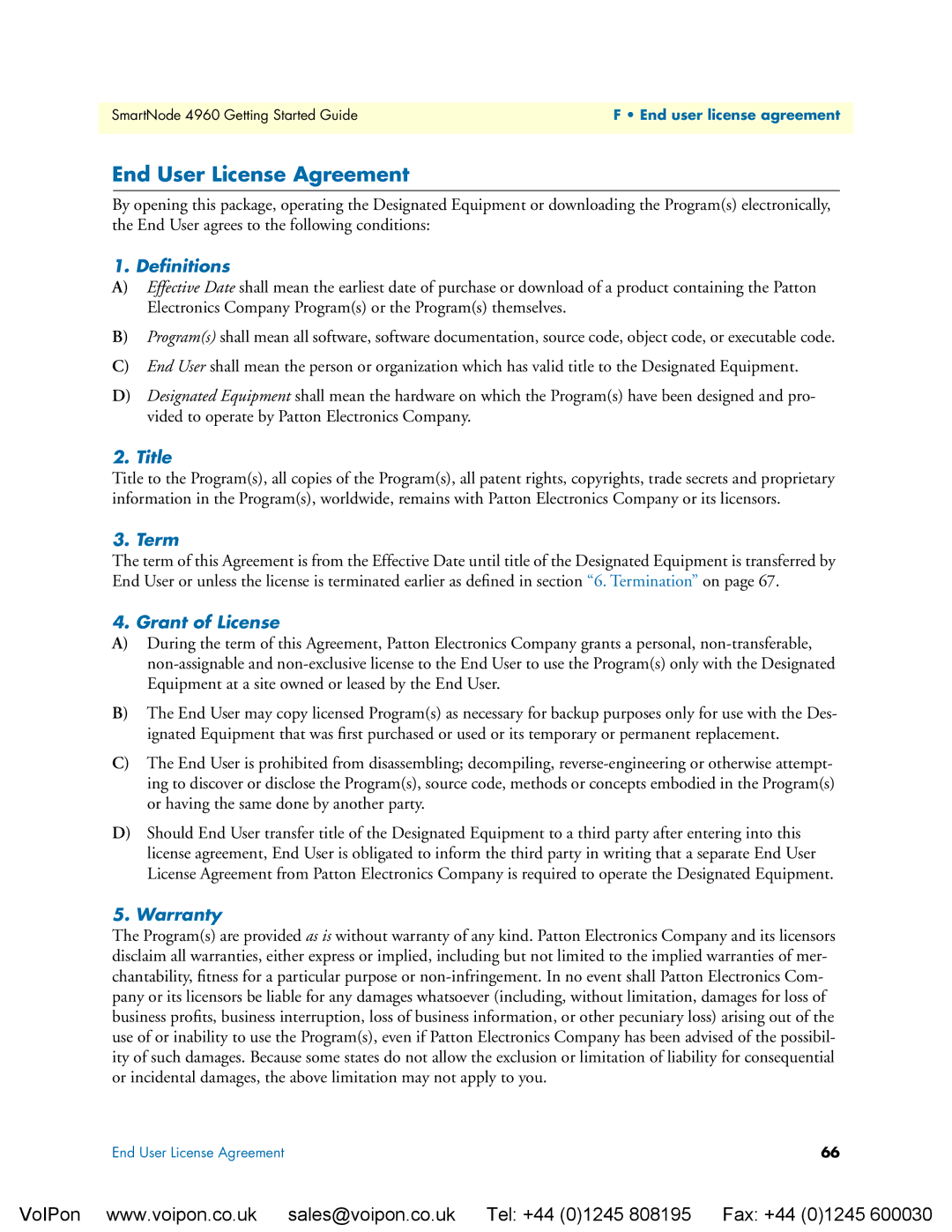 Patton electronic 4960 manual End User License Agreement 