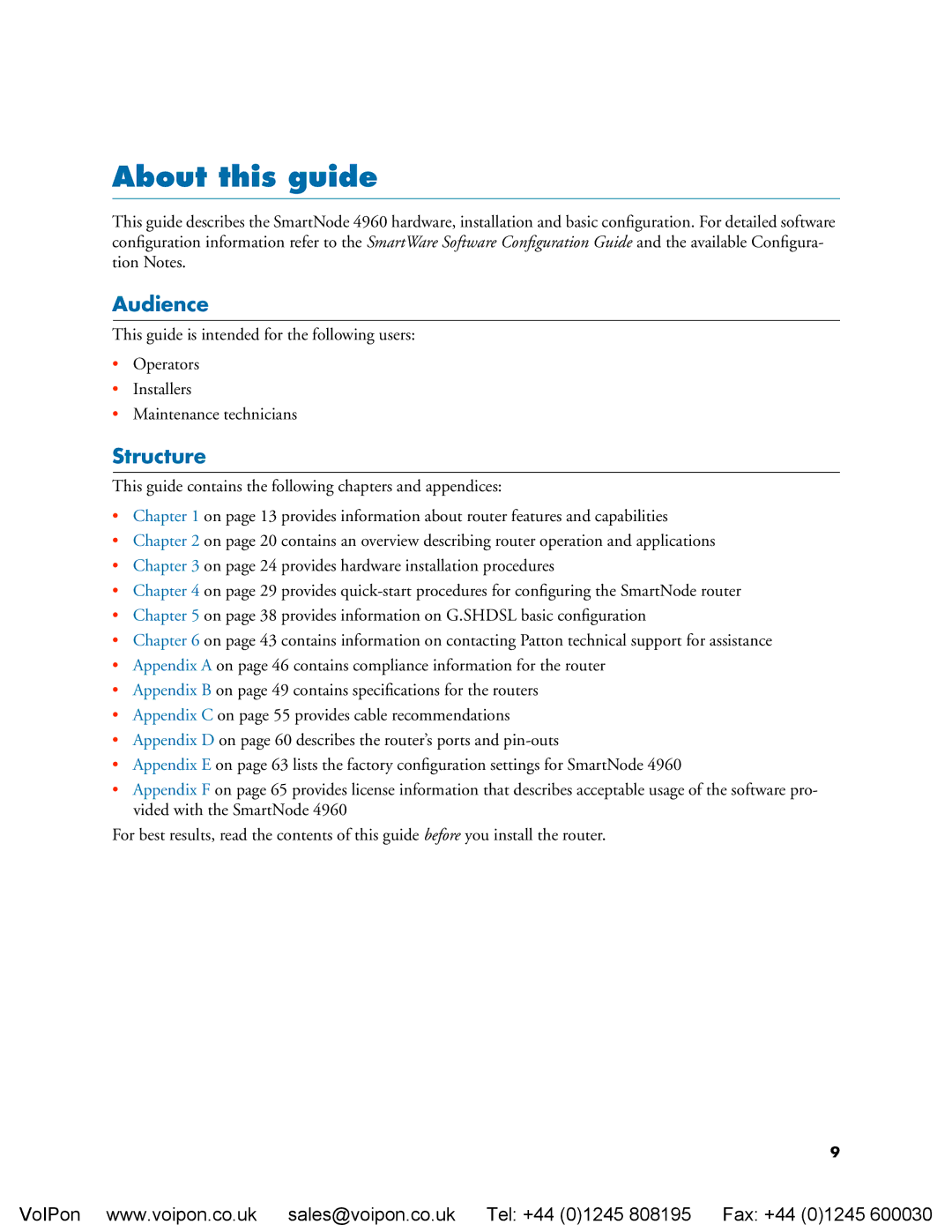 Patton electronic 4960 manual About this guide, Audience, Structure 