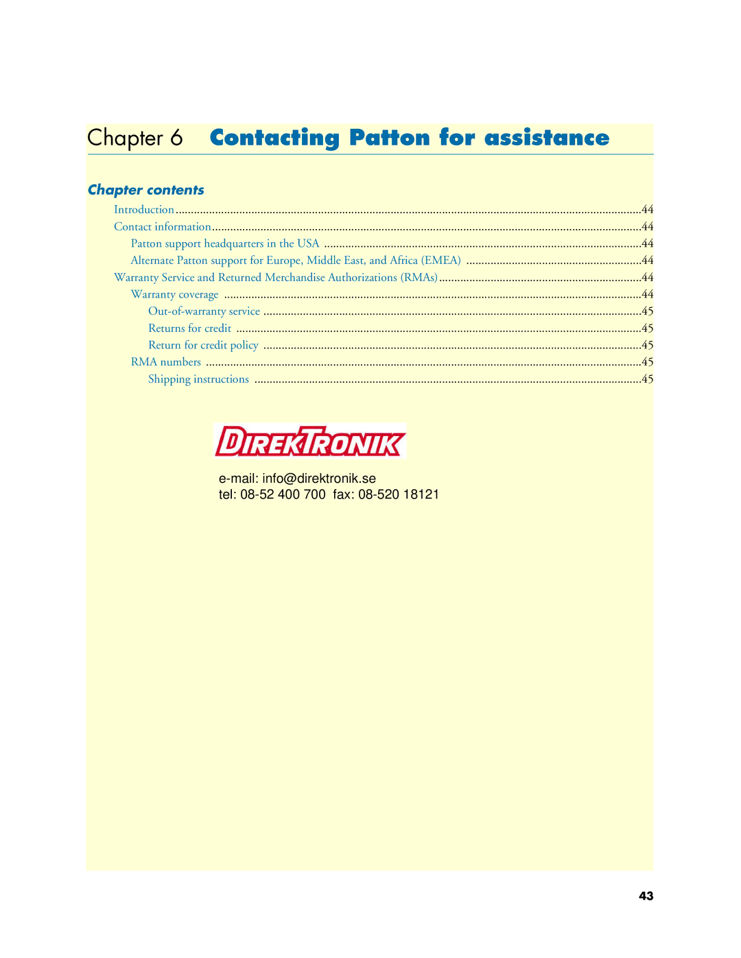 Patton electronic 4960 manual Contacting Patton for assistance, Chapter contents 