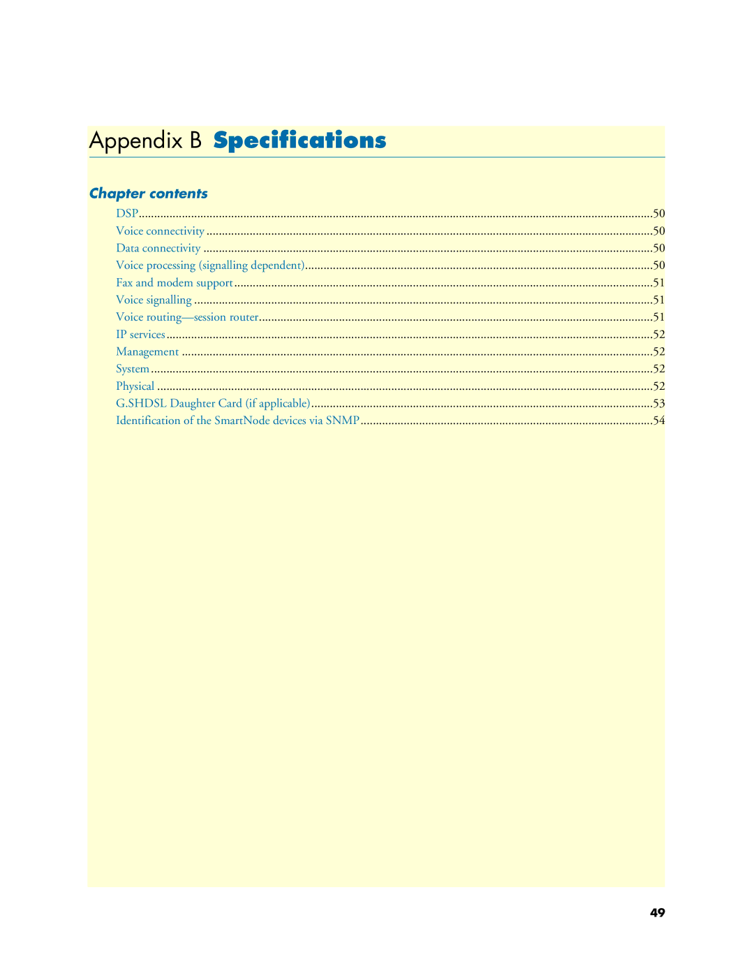 Patton electronic 4960 manual Appendix B Speciﬁcations, Chapter contents 