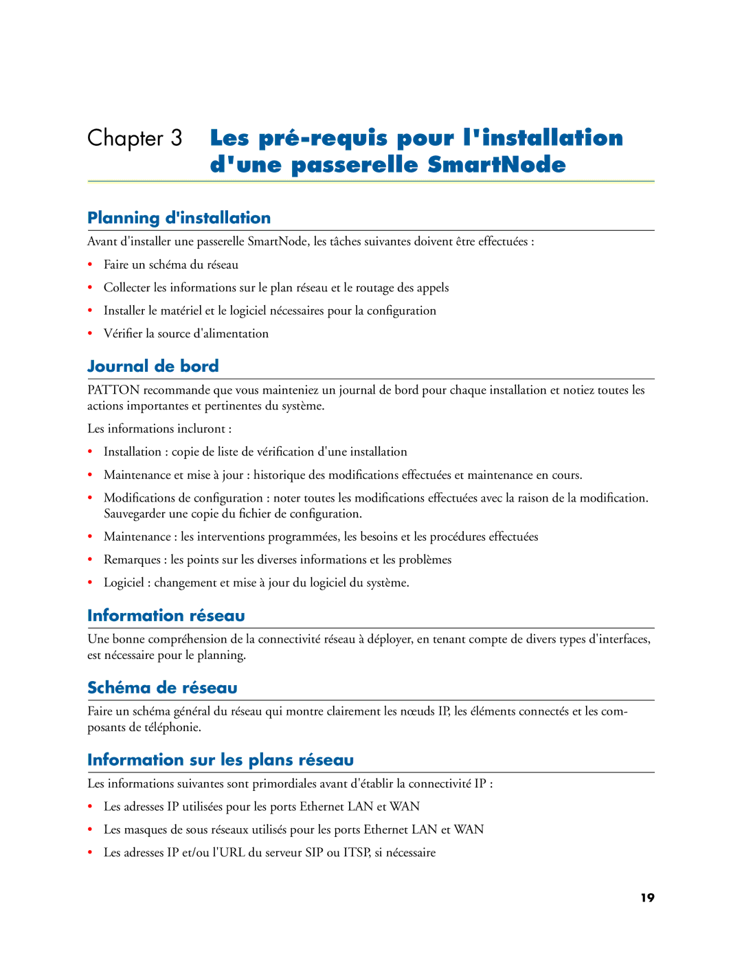 Patton electronic 46XX, 496X, 455X manual Les pré-requis pour linstallation dune passerelle SmartNode 