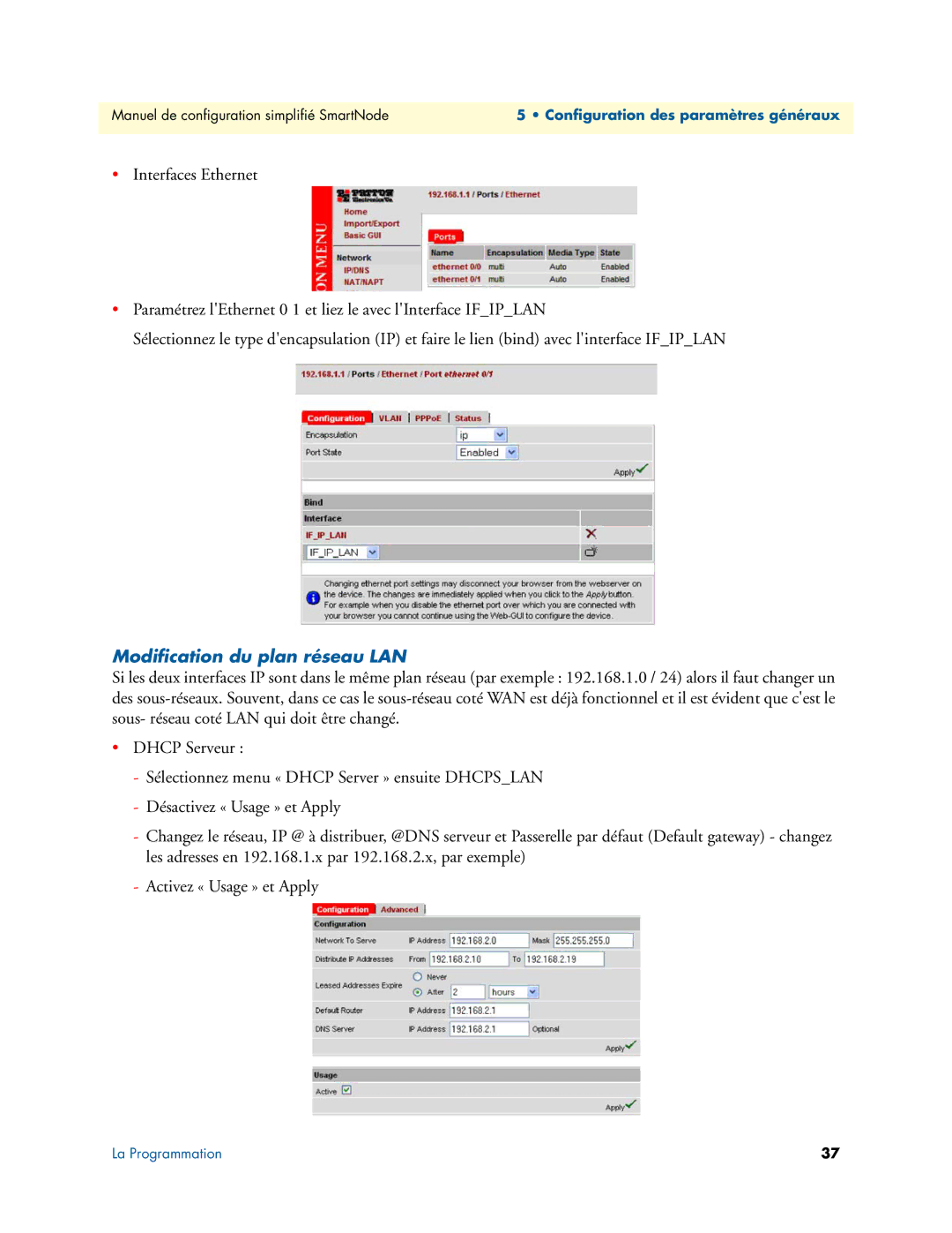 Patton electronic 46XX, 496X, 455X manual Modiﬁcation du plan réseau LAN 