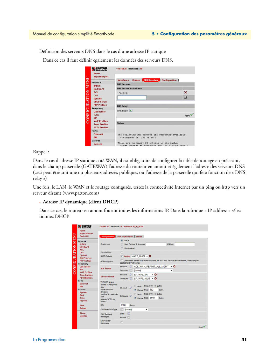 Patton electronic 455X, 496X, 46XX manual Adresse IP dynamique client Dhcp 