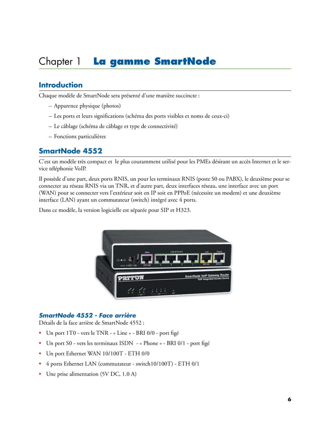 Patton electronic 496X, 46XX, 455X manual La gamme SmartNode, Introduction, SmartNode 4552 Face arrière 