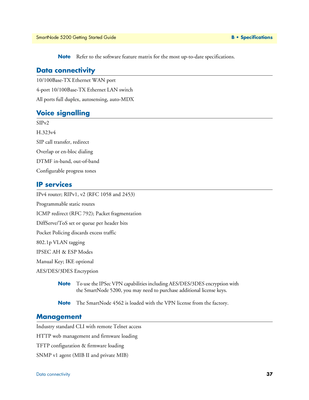 Patton electronic 5200 manual Data connectivity, Voice signalling, IP services, Management 