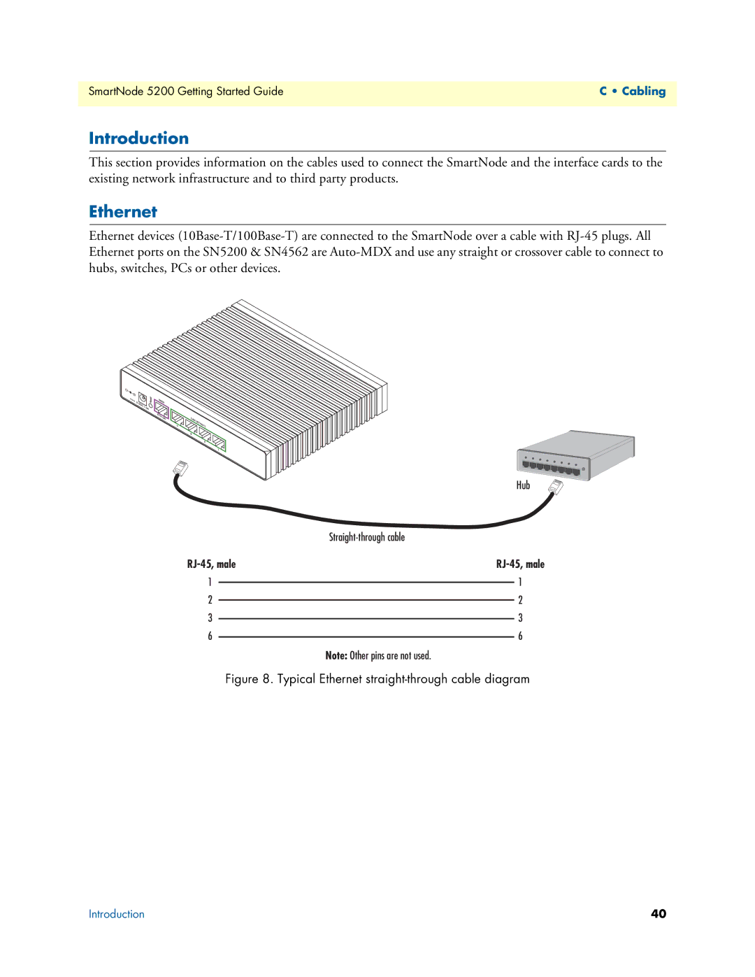 Patton electronic 5200 manual Typical Ethernet straight-through cable diagram 