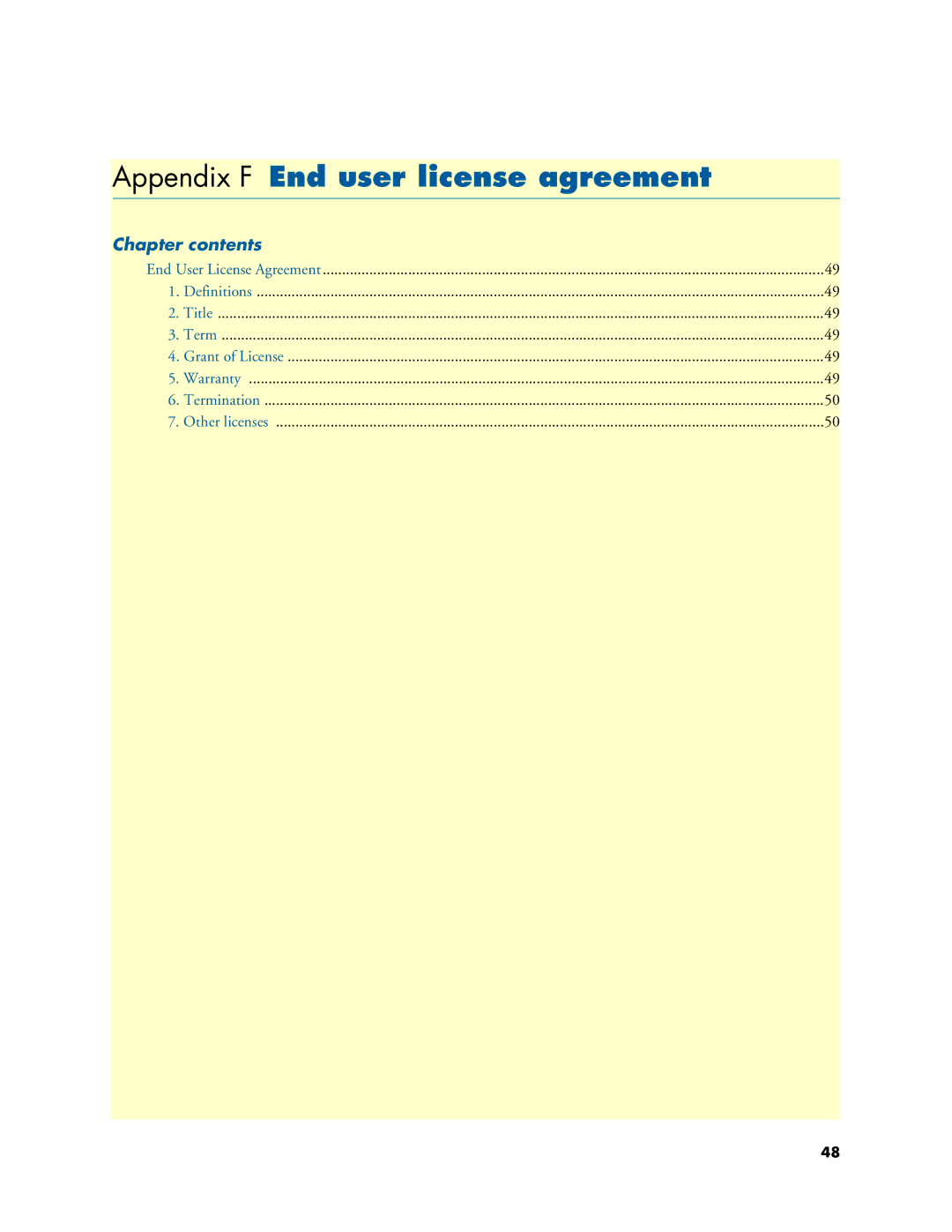 Patton electronic 5200 manual Appendix F End user license agreement, Chapter contents 
